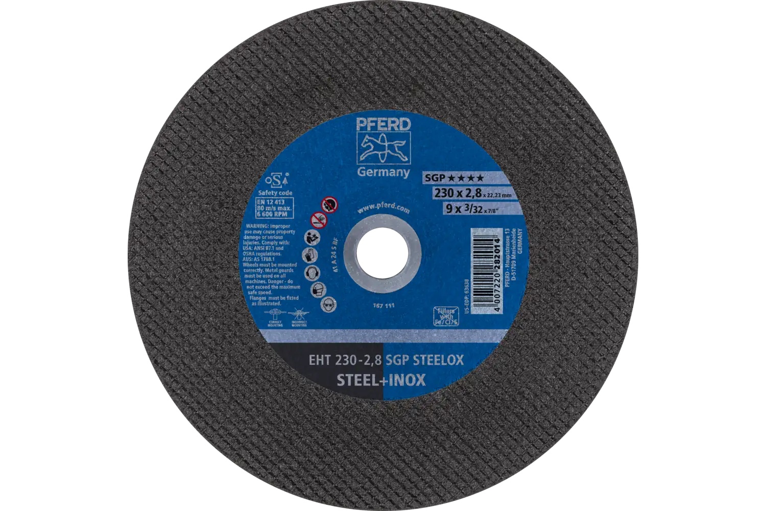 Picture of Pferd Cut-Off Wheel, 9" X 3/32 X 7/8, Sgp Steelox, T1, Aluminum Oxide